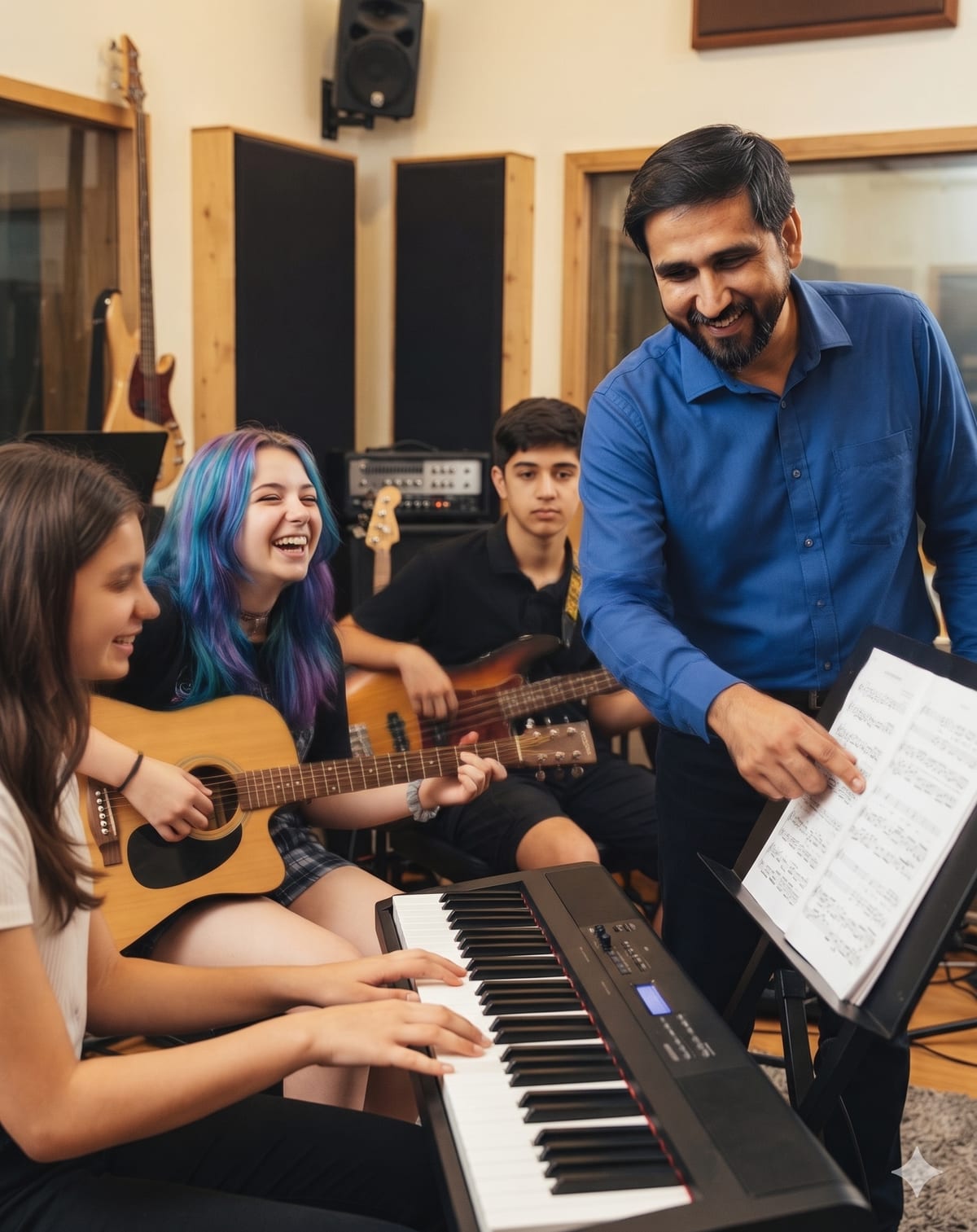 Rohan teaching music to students — guitar and keyboard classes in Noida